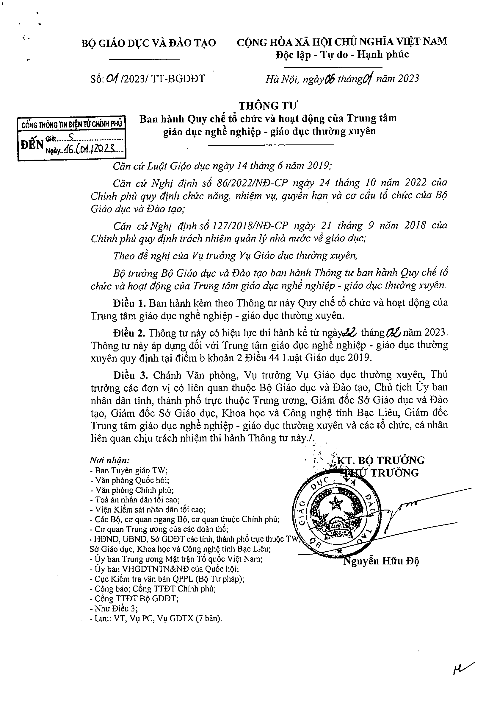 Thông tư số 01/2023/TT-BGDĐT - trang 1/19