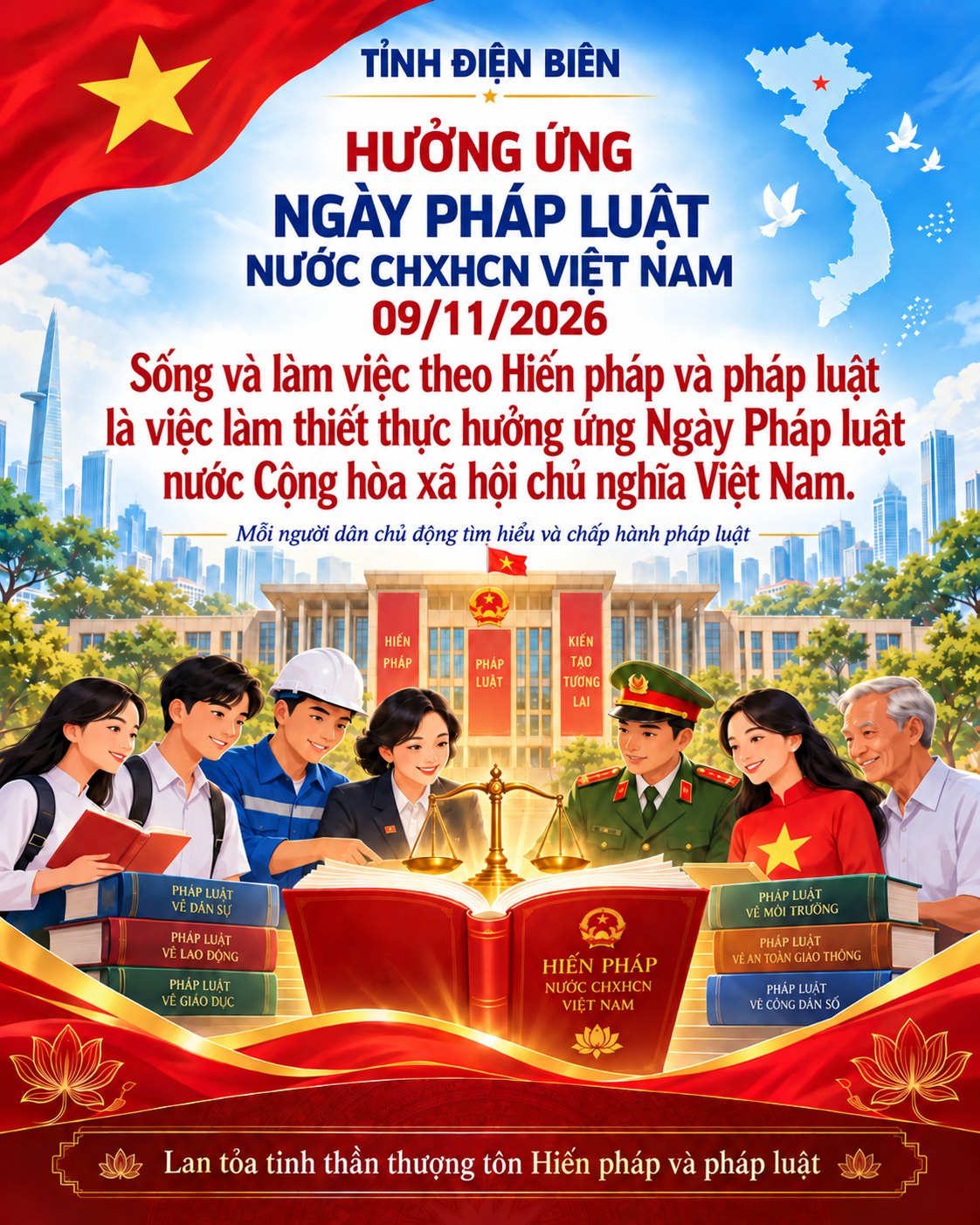 Infographic 1: Sống và làm việc theo Hiến pháp và pháp luật là việc làm thiết thực hưởng ứng Ngày Pháp luật nước Cộng hòa xã hội chủ nghĩa Việt Nam
